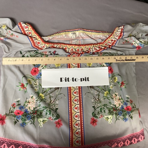 Umgee Floral Print Off Shoulder Bell Sleeve Blouse Bohemian Top Size‎ M Summer - Picture 7 of 15